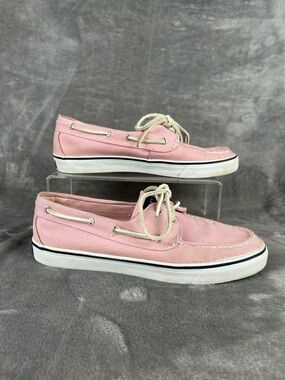 Sperry Top Siders Womens 9 Pink Canvas White Leather Laces Boat Shoes 2 Eye